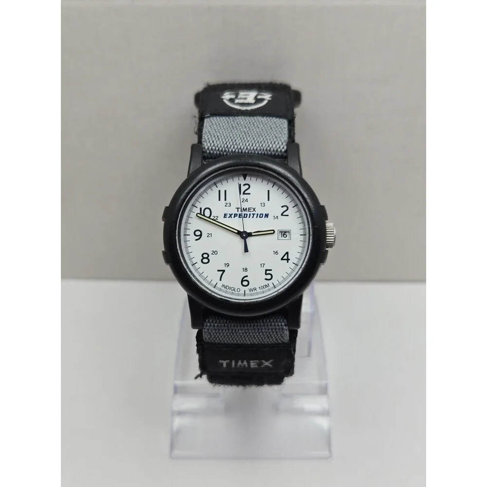 Timex Expedition Camper 38mm White Dial Indiglo Date 100M Mens Watch New Battery